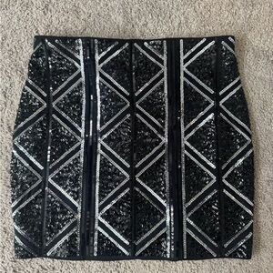 Express Black and Silver Geometric Sequin Mini Skirt
